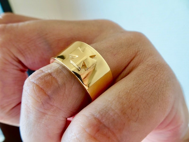 仁尾彫金『k18ゴールド、平打アイアンクロスリング』ハンドメイド412b拍卖