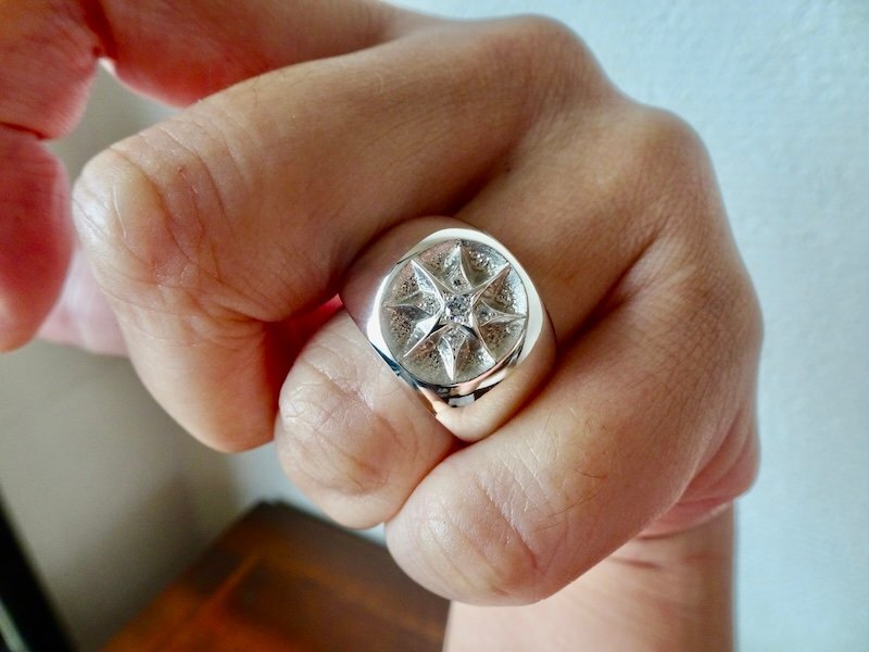 仁尾彫金『5つ星ダイヤ、プラチナ十字星リング』ハンドメイド358b拍卖