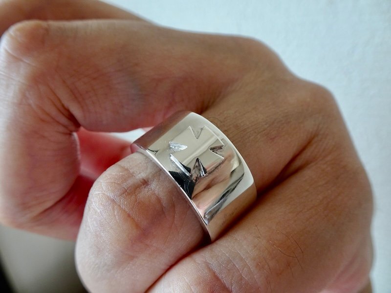 仁尾彫金『プラチナ、平打アイアンクロスリング』ハンドメイド412b拍卖