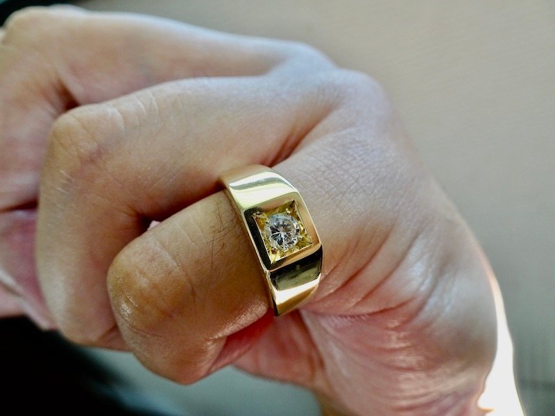 仁尾彫金『一つ星ジルコニア、マス留めゴールドリング』ハンドメイド501拍卖