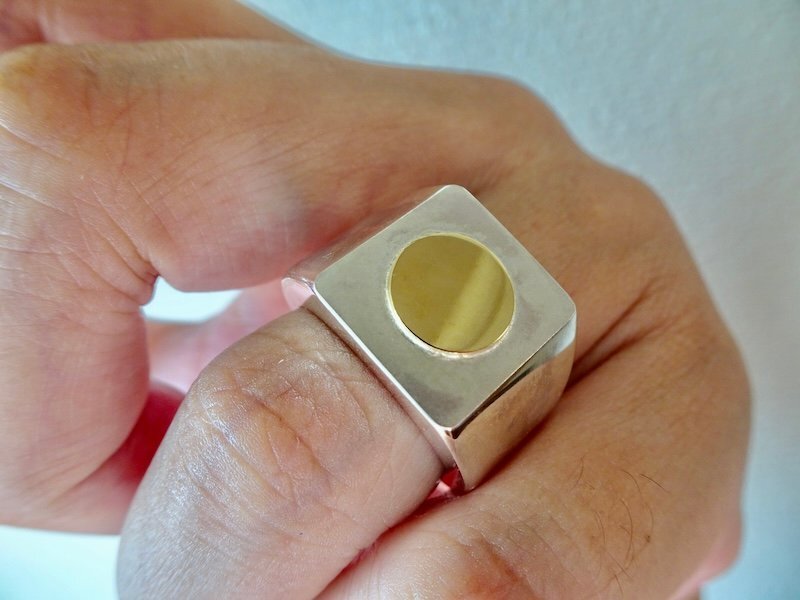 仁尾彫金『k18太陽プレート、シルバー印台リング』ハンドメイド316拍卖