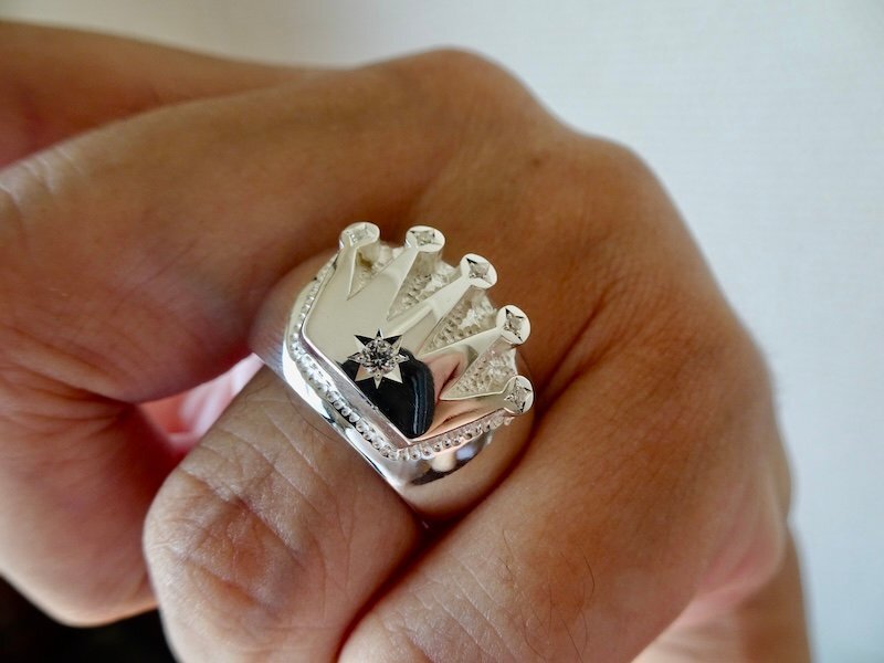 仁尾彫金『6つ星ダイヤ、クラウン甲丸リング』ハンドメイド459b拍卖