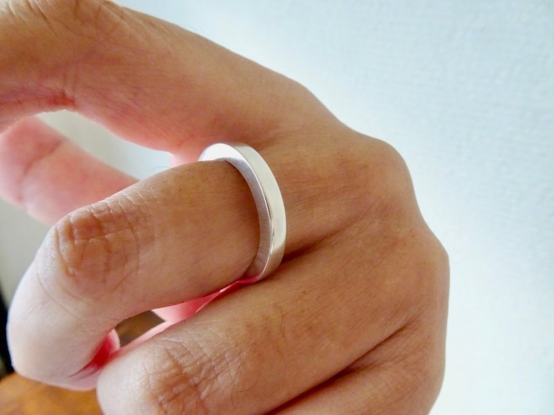 仁尾彫金『幅3mm厚み3ミリ、プラチナ、平打リング』ハンドメイド353拍卖