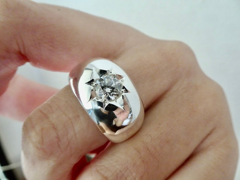 仁尾彫金『一つ星ジルコニア、甲丸リング』ハンドメイド364b拍卖