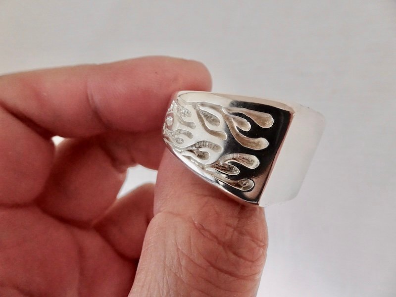 仁尾彫金『ファイヤーパターン印台リング、磨き』ハンドメイド366拍卖