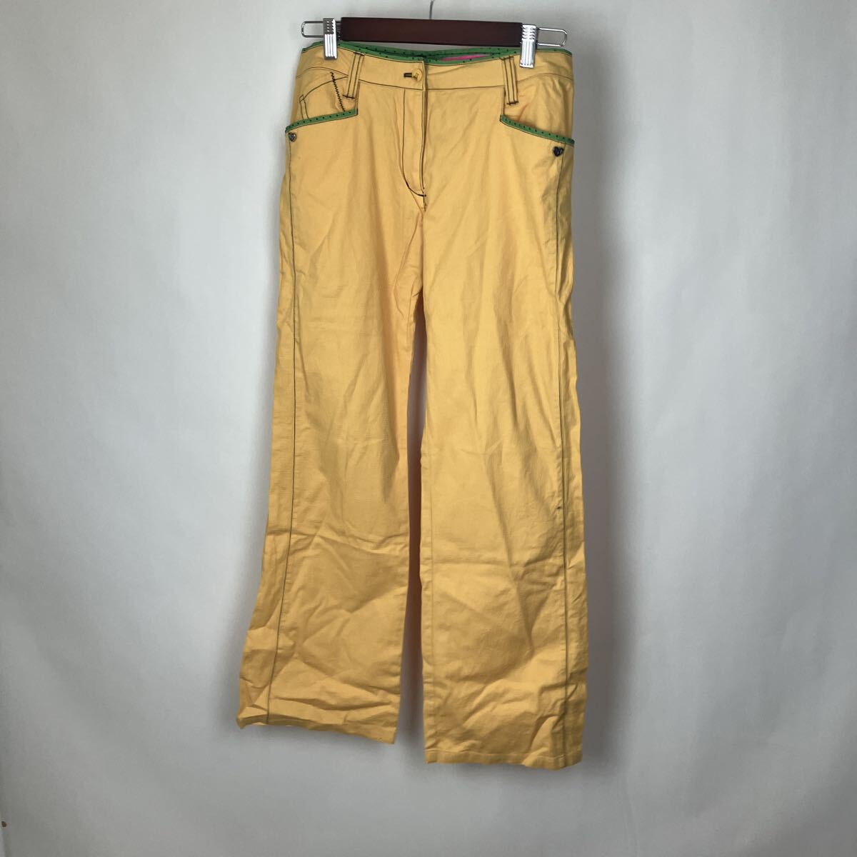 ビバハート パンツ ストレッチ ブーツカット イエロー 黄色 ハート 緑 レディース Lサイズ ポケット 長ズボン拍卖