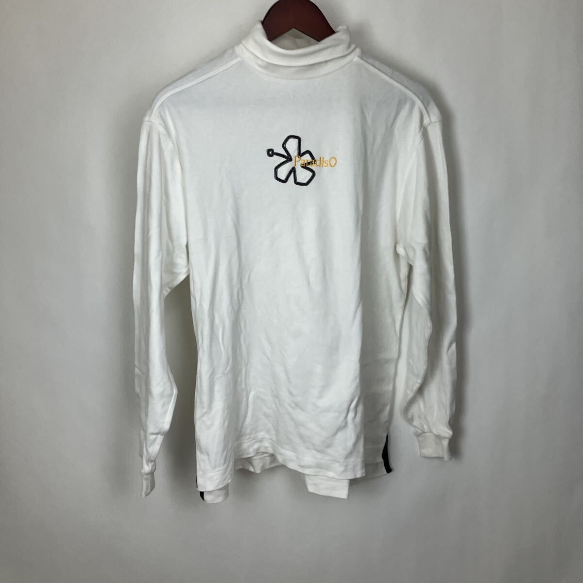 パラディーゾ カットソー ハイネック 長袖 Mサイズ 長袖Tシャツ ホワイト ゴルフウェア メンズ トップス ロゴ 刺繍拍卖