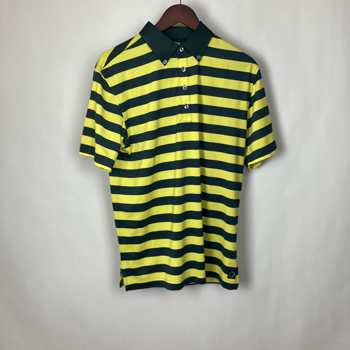 大きいサイズ PG パフォーマンスギア ボーダー ポロシャツ 半袖ポロシャツ イエロー グリーン Lサイズ ボーダー メンズ トップス 黄色拍卖