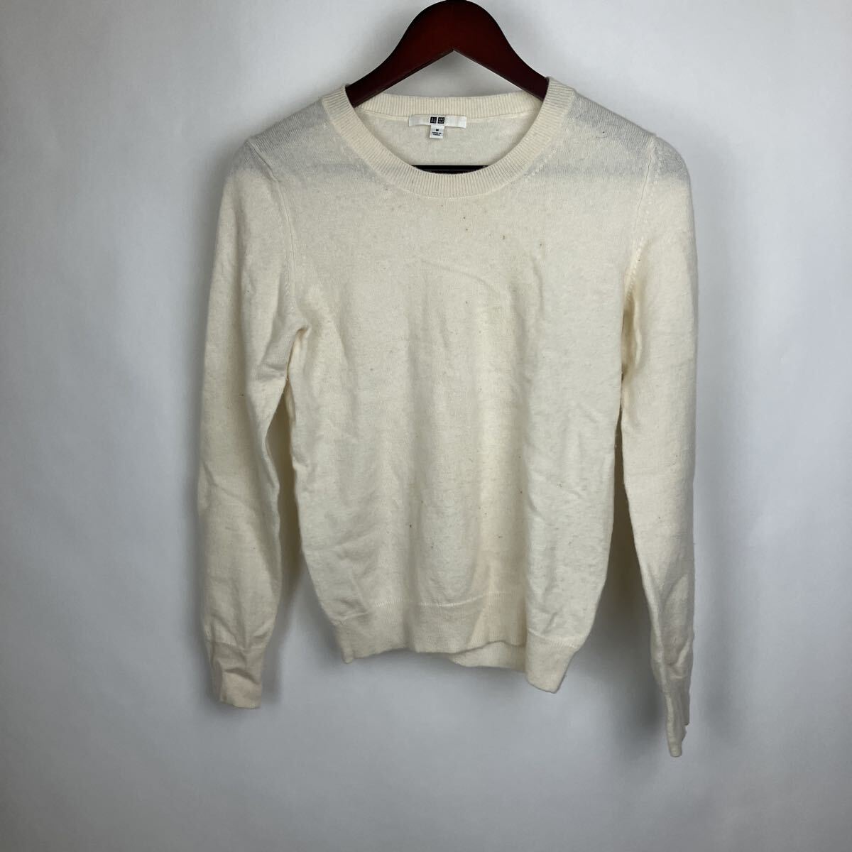 カシミヤ UNIQLO ユニクロ トップス クルーネック ニット 長袖 セーター ホワイト 冬 白 レディース Mサイズ カシミア オフィス カジュアル拍卖