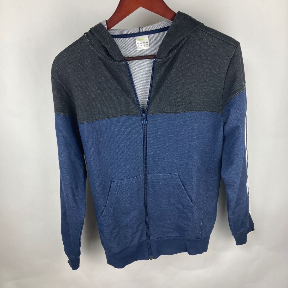 ジップアップ パーカー ネイビー S ジップアップパーカー フード 古着卸 スウェット adidas アディダス ライン入りジップパーカー拍卖