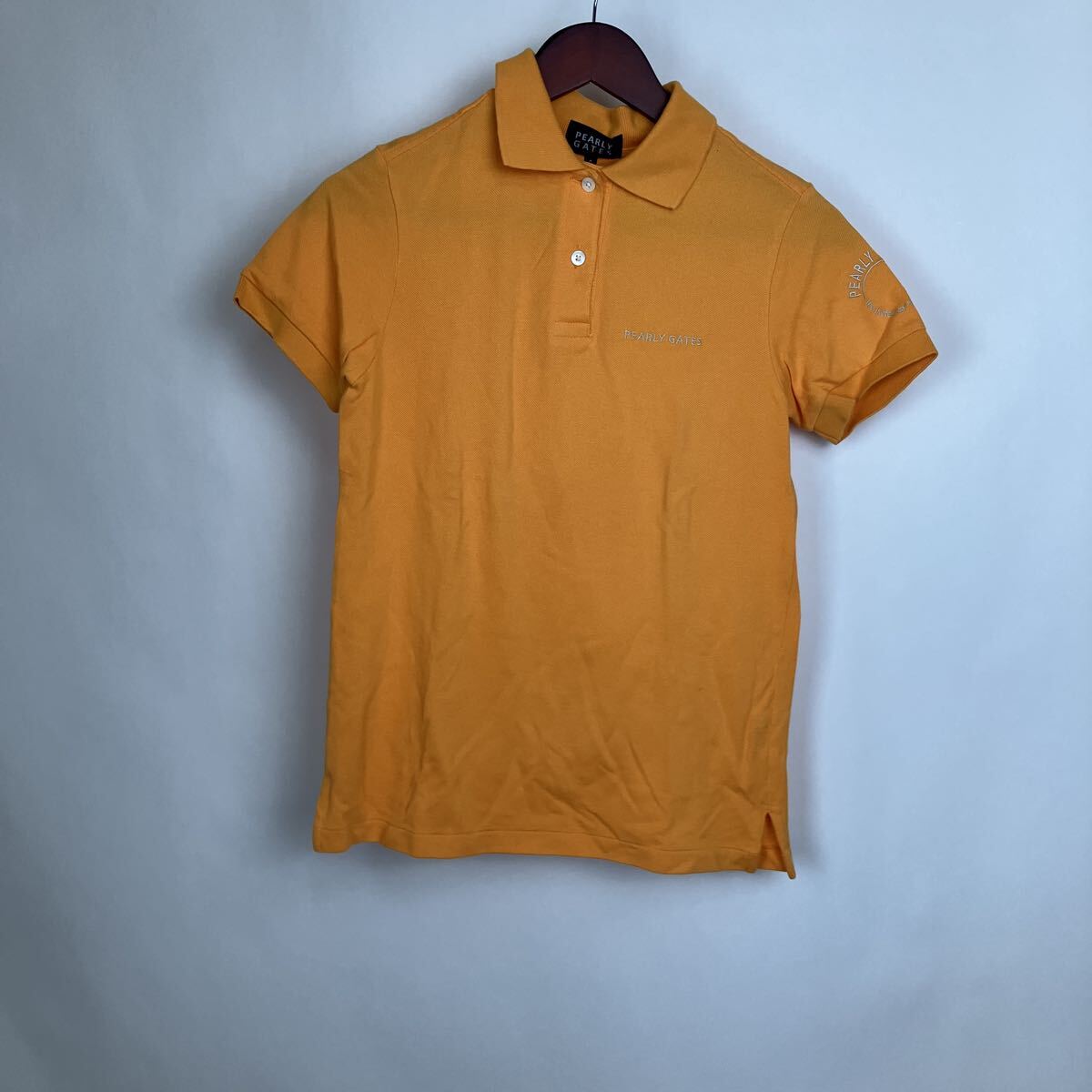 パーリーゲイツ ポロシャツ 半袖ポロシャツ Sサイズ メンズ Tシャツ オレンジ ボタン トップス ワンポイント 半袖拍卖