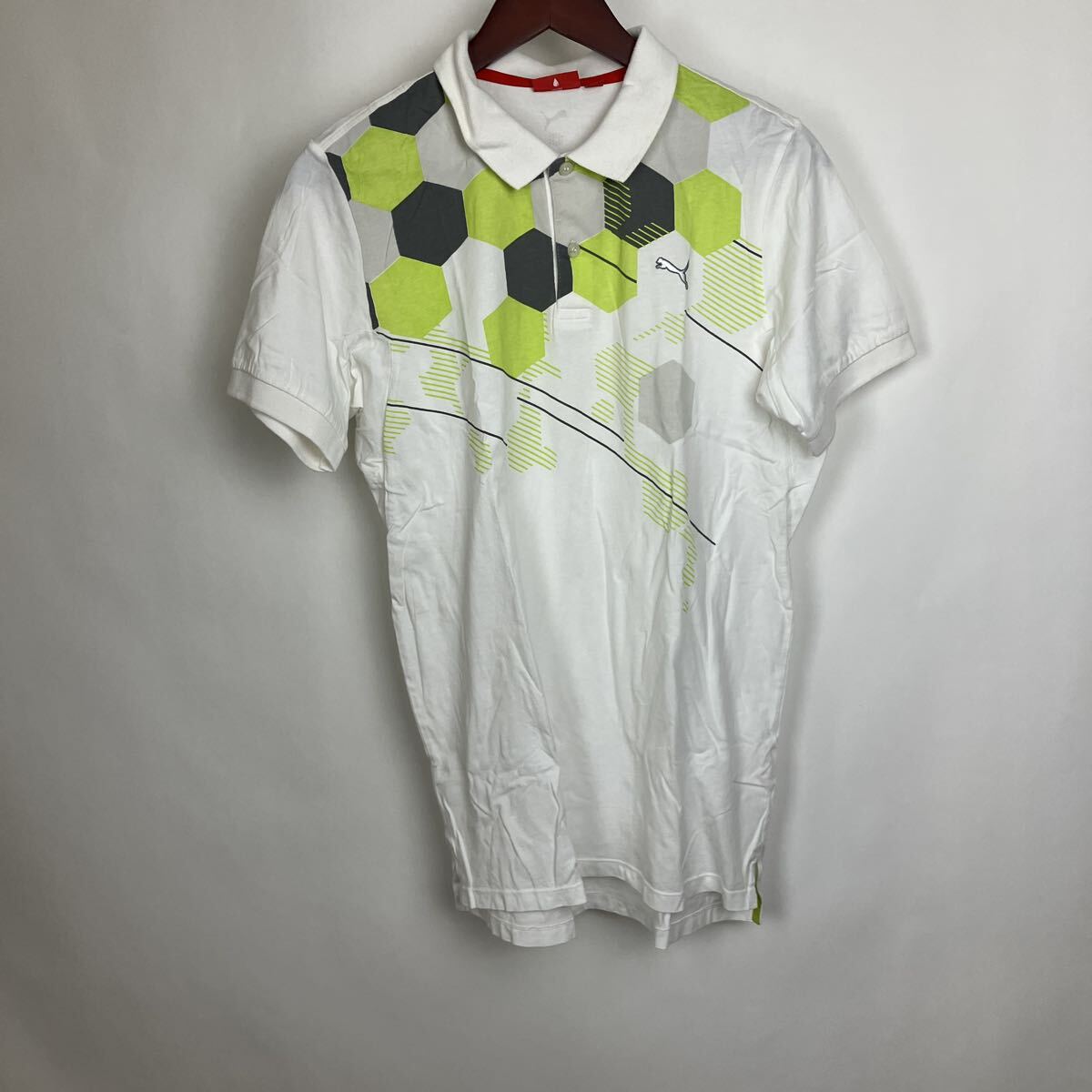 プーマ PUMA ポロシャツ 半袖 半袖ポロシャツ Mサイズ ホワイト メンズ 男性向け ワンポイント スポーツウェア イエロー拍卖