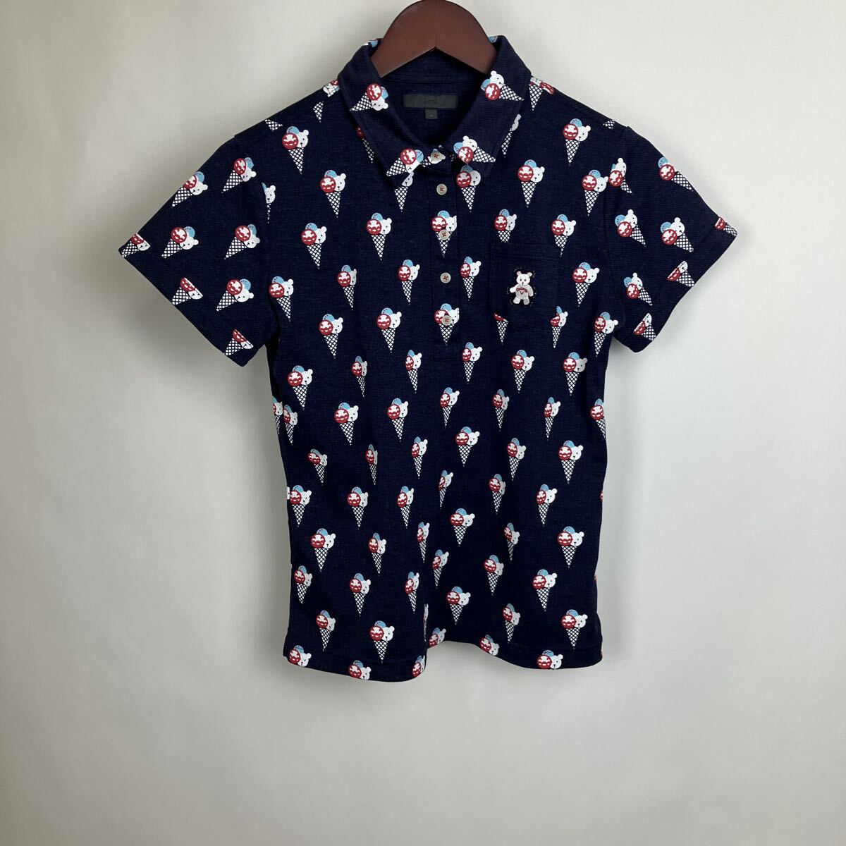 キャロウェイ Callaway ネイビー 総柄 ポロシャツ 半袖ポロシャツ ゴルフウェア Sサイズ 半袖 レディース 女性向け くま拍卖