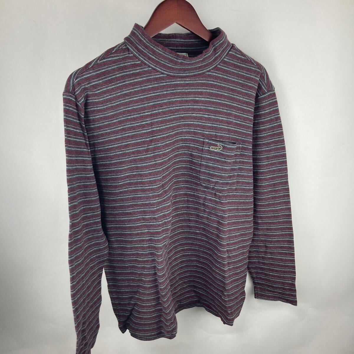 ボーダー トップス カットソー L モックネック 長袖Tシャツ ハイネック 長袖 長袖ポロシャツ ラコステ ボーダーロンT 古着 激安古着拍卖