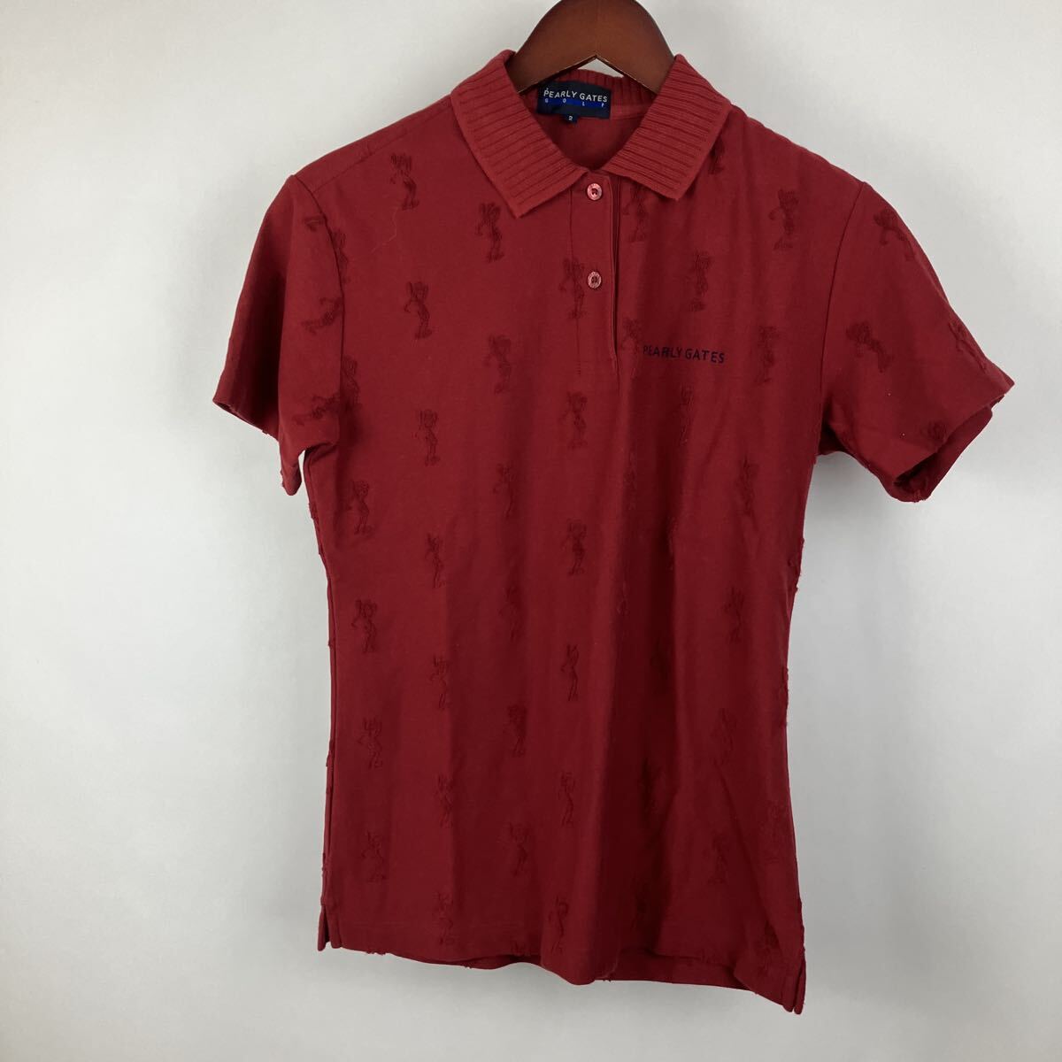 パーリーゲイツ ポロシャツ 半袖 ラルフローレン レッド レディース 女性向け Mサイズ 総柄 トップス ワンポイント拍卖