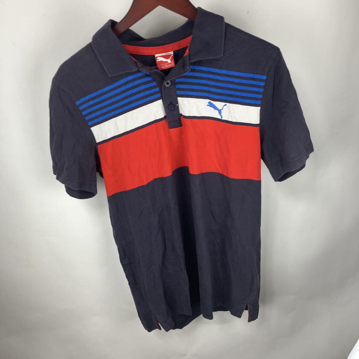 プーマ 半袖ポロシャツ ポロシャツ PUMA 半袖 ボーダー GOLF ゴルフ ネイビー PUMAプーマ L 激アツ古着 拍卖