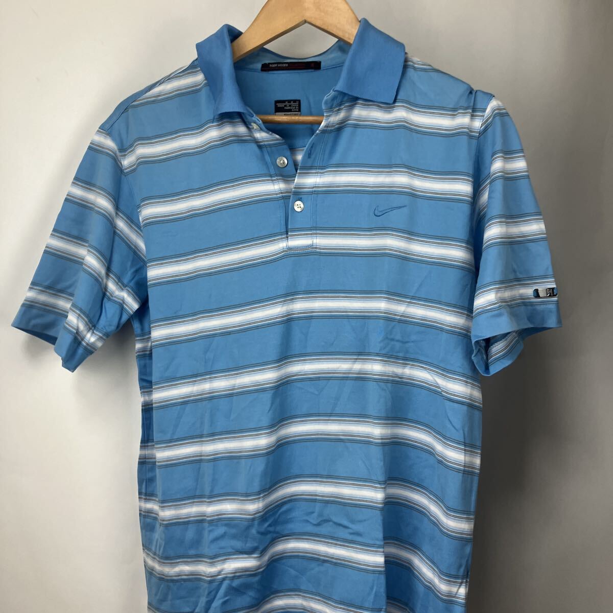 ポロシャツ 半袖 ボーダー 半袖ポロシャツ ゴルフ ナイキ M ゴルフウエア 半袖シャツ ブルー 白 青拍卖