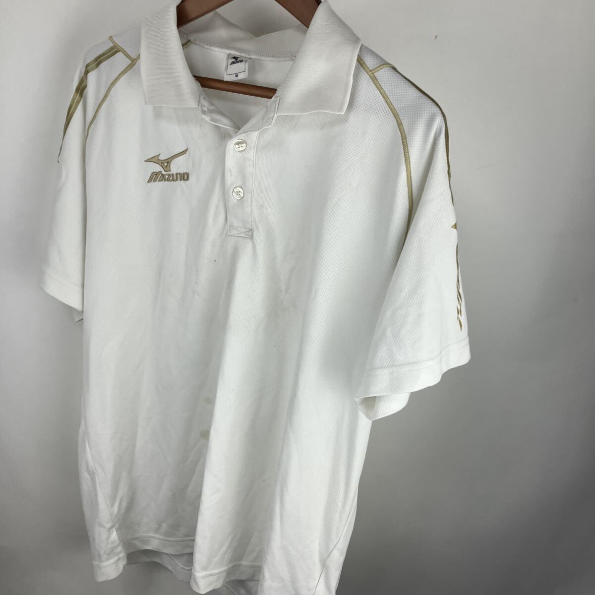 ミズノ MIZUNO ホワイト 半袖ポロシャツ 半袖 ポロシャツ 白 スポーツウェア M 速乾性素材 ナイロン素材 激安拍卖