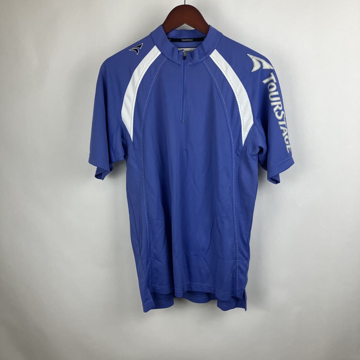 半袖 ミズノ ハーフジップ ブルー スポーツウェア MIZUNO 青 M メンズ スポーツ トップス 通気性 速乾生地 ハーフジップ拍卖