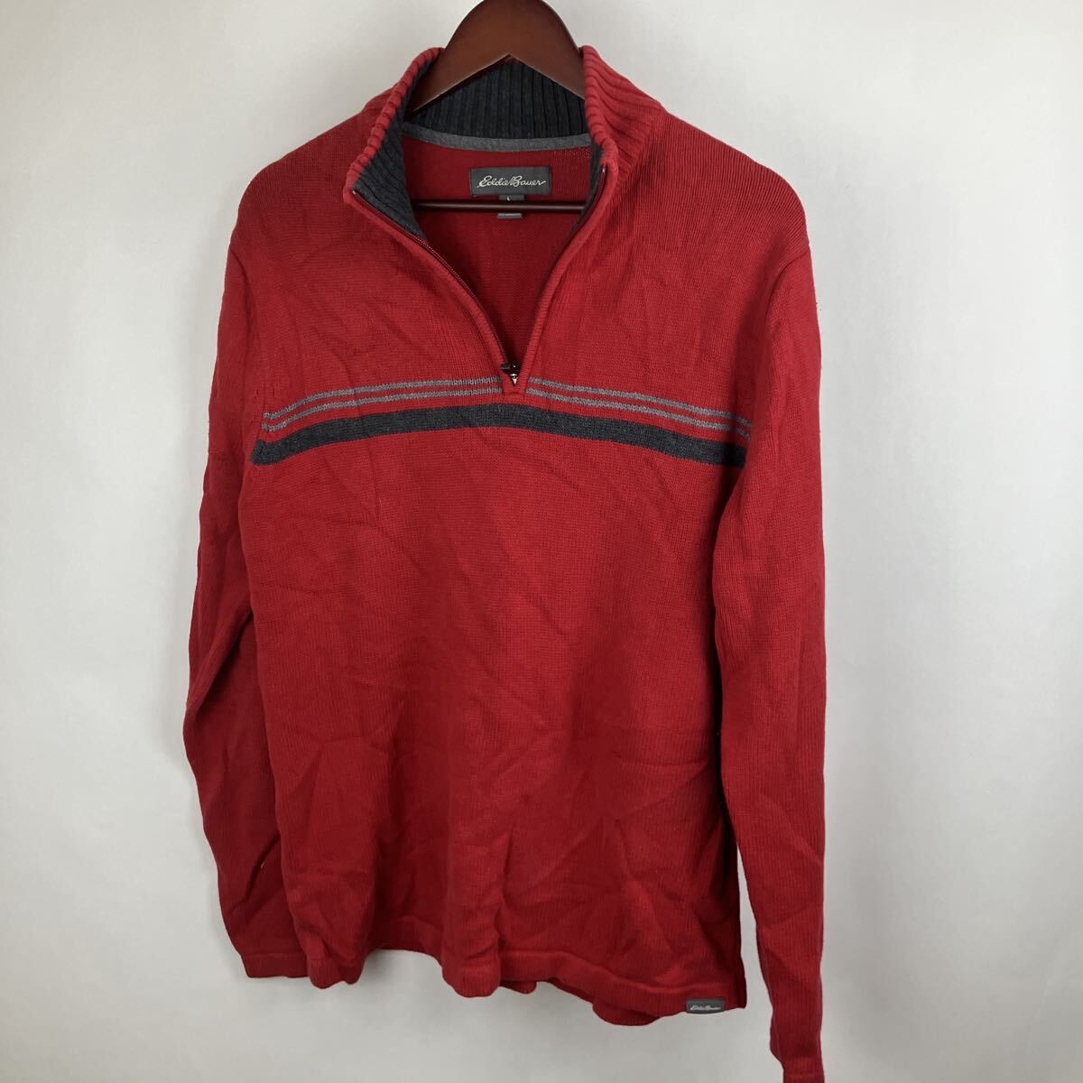 ハーフジップ レッド トップス カットソー 長袖 Mサイズ エディバウアー メンズ 男性向け 男性用 大きいサイズ拍卖