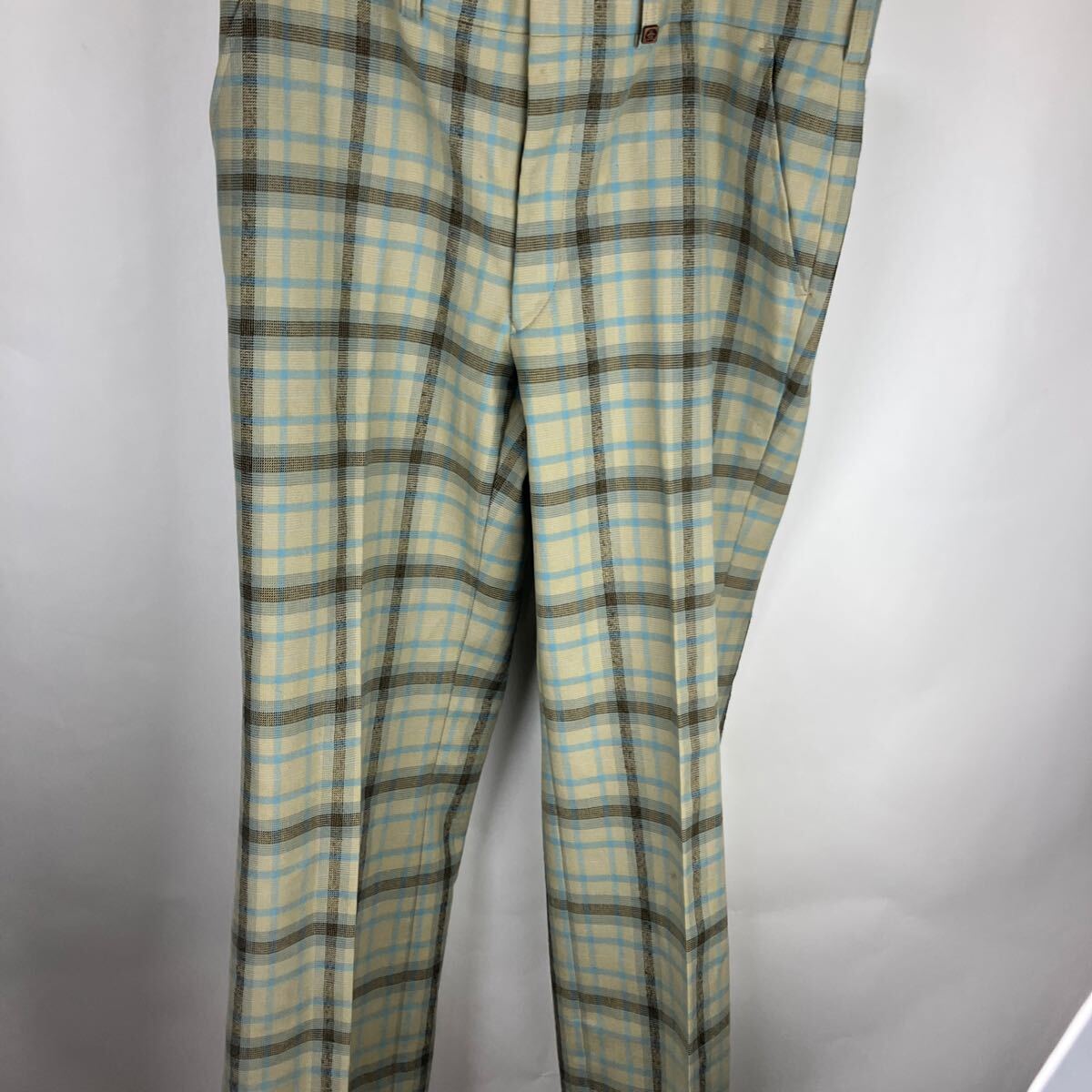 パンツ スラックス チェック柄 チェック ゴルフ ツータック ボトムス ノバチェック ネイビー拍卖