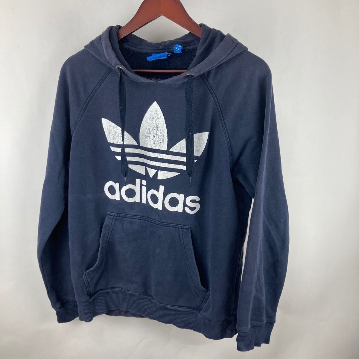 adidas アディダス プルオーバー パーカー スウェット フーディー スウェットパーカー L ネイビー 紺色 ゆったり カジュアル メンズ拍卖
