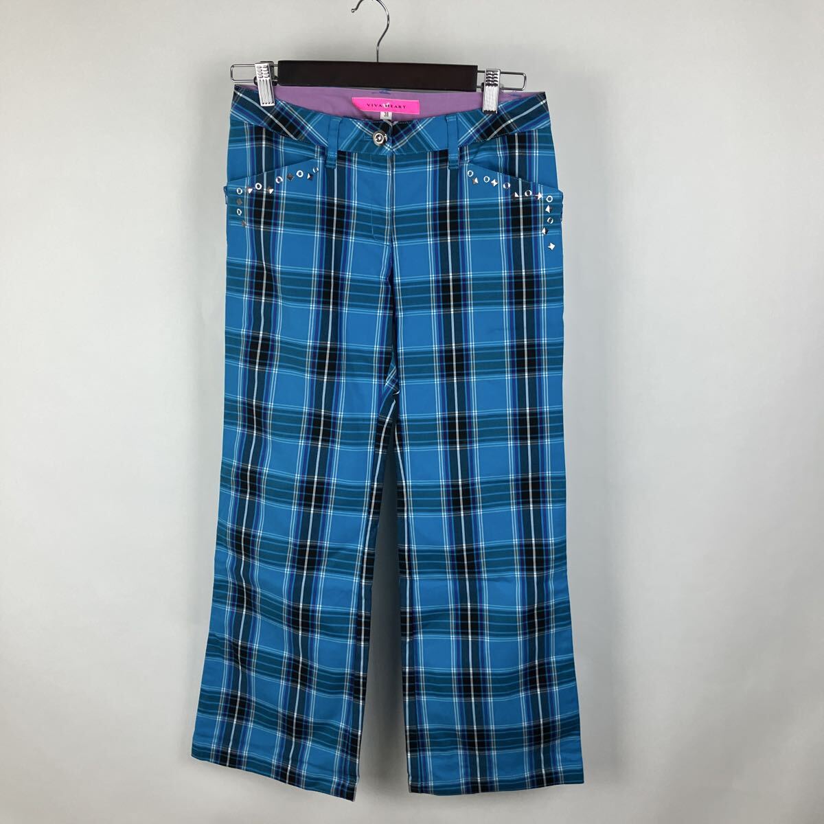 ヴィヴァハート VIVA HEART ゴルフパンツ チェック柄 パンツ ブルー スラックス Golf 青チェックスポーツウェア スポーツ拍卖