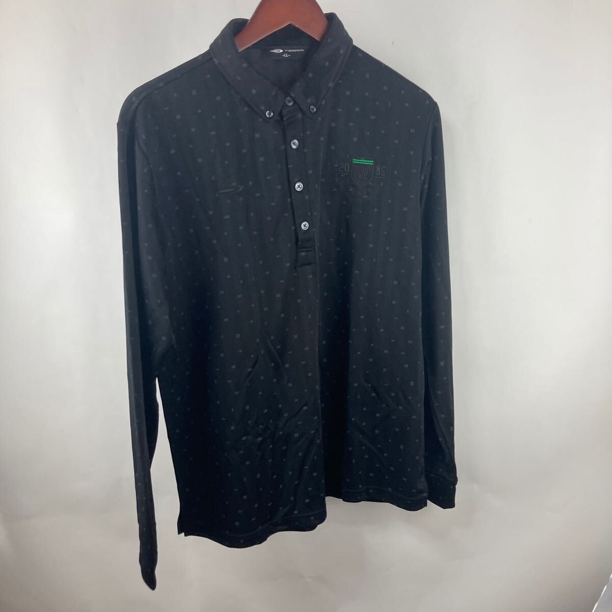 TIGORA ティゴラ ブラック GOLF 長袖ポロシャツ ロゴ刺繍 ゴルフ LL 黒 柄物 通気性 ポロシャツ ポロ カジュアル メンズ スポーツ拍卖