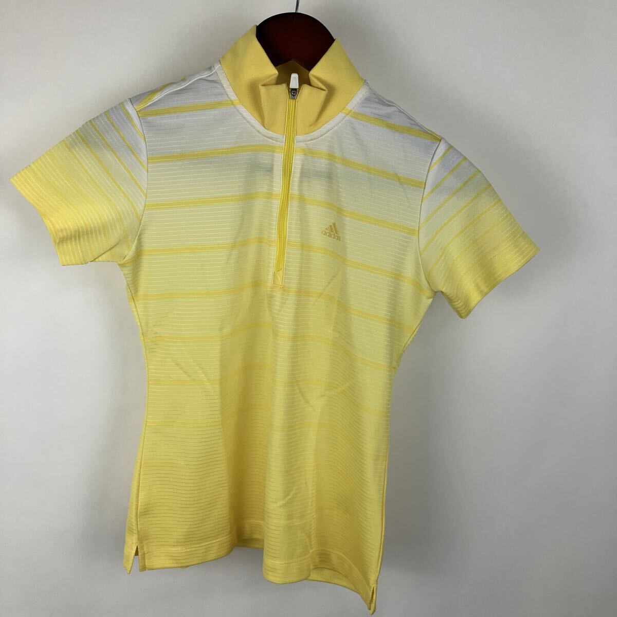 adidas アディダス イエロー ハーフジップ ポロシャツ ボーダー柄 スポーツウェア スポーツカジュアル トレーニング ランニングウェア拍卖