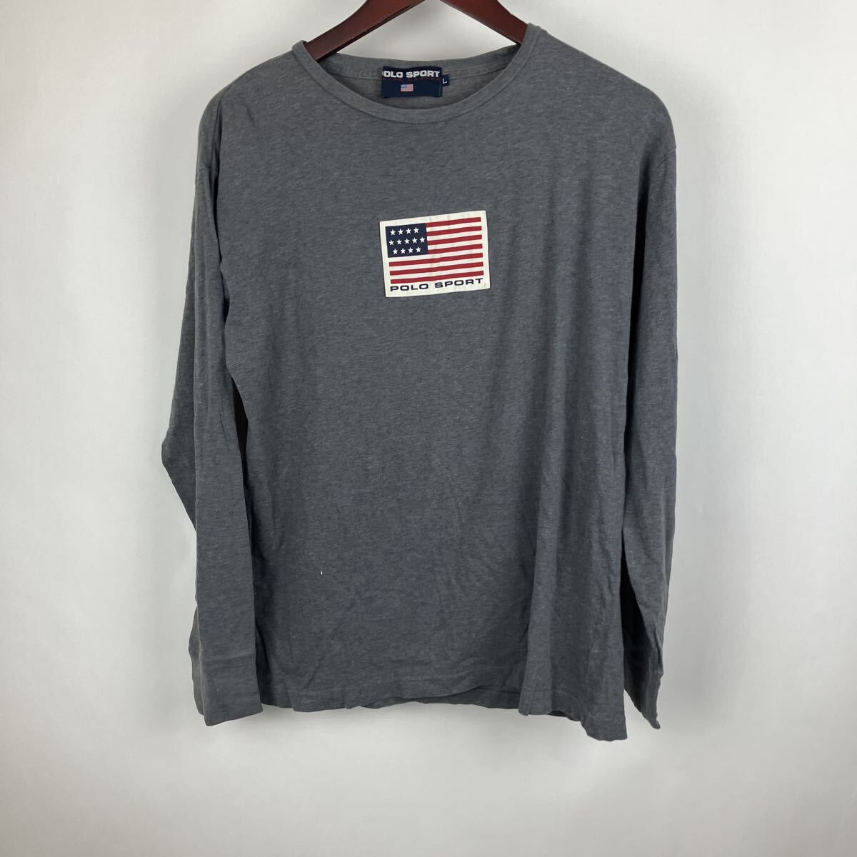 POLO SPORT グレー 長袖Tシャツ ロンT 古着卸 Lサイズ メンズ 男性向け 男性用 アメリカ トップス ロゴ プリント拍卖