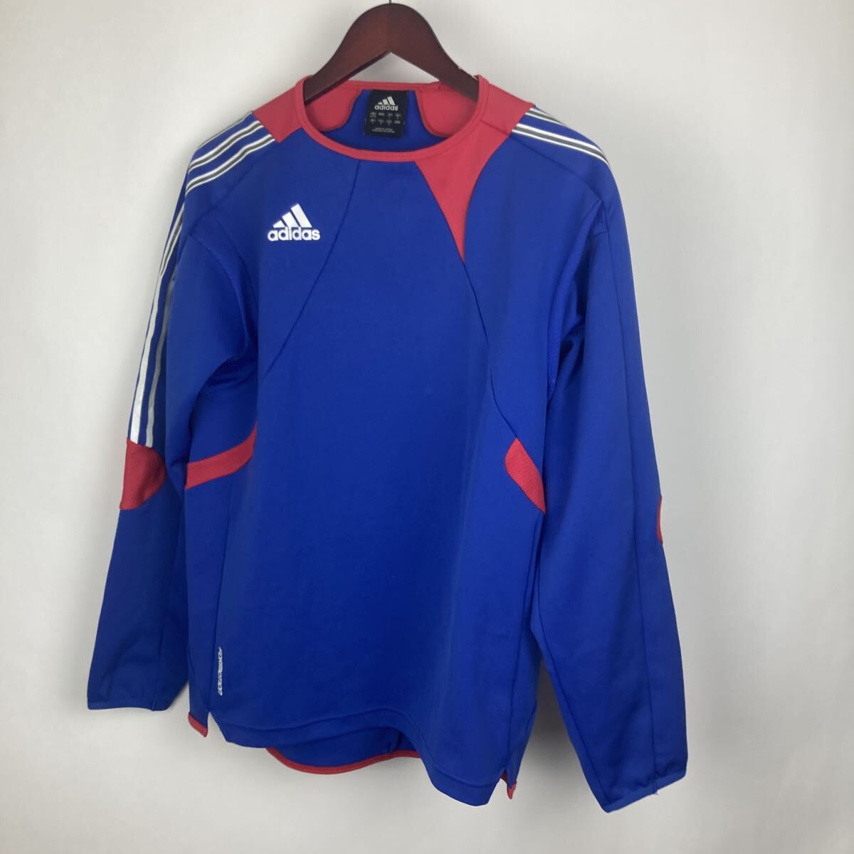 adidas アディダス 長袖 サッカー ブルー 青 Tシャツ ネイビー スポーツウェア プラクティスシャツ プリントTシャツ ワンポイント 激安古着拍卖
