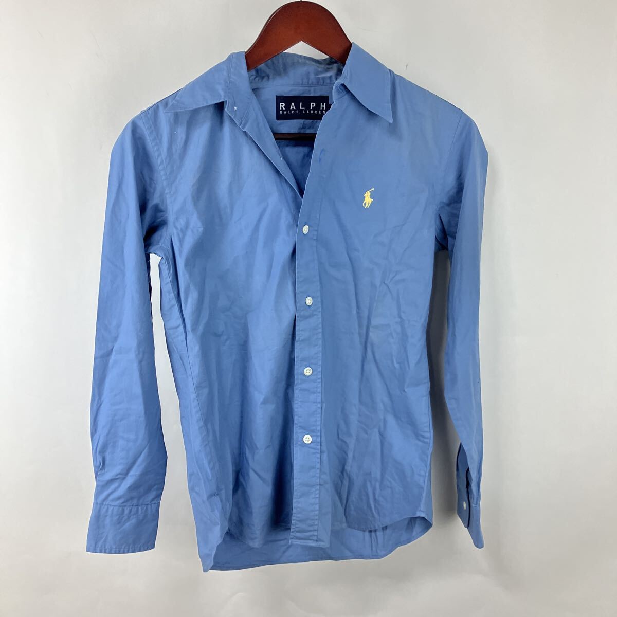 ラルフローレン Mサイズ レディース 女性用 ブルー 長袖シャツ Polo RALPH LAUREN ポロ 長袖 シャツ 水色 襟 ワンポイント拍卖