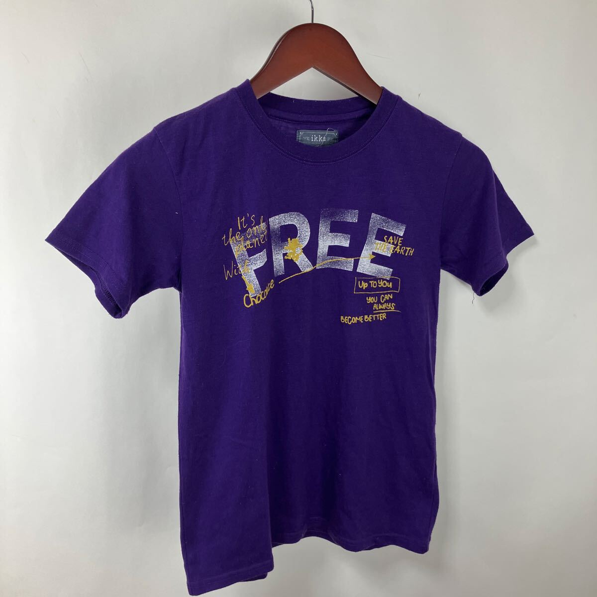 IKKA イッカ パープル Tシャツ 子供サイズ 子供服 半袖 綿100 ロゴ プリント トップス レディース 女性用 子供用拍卖