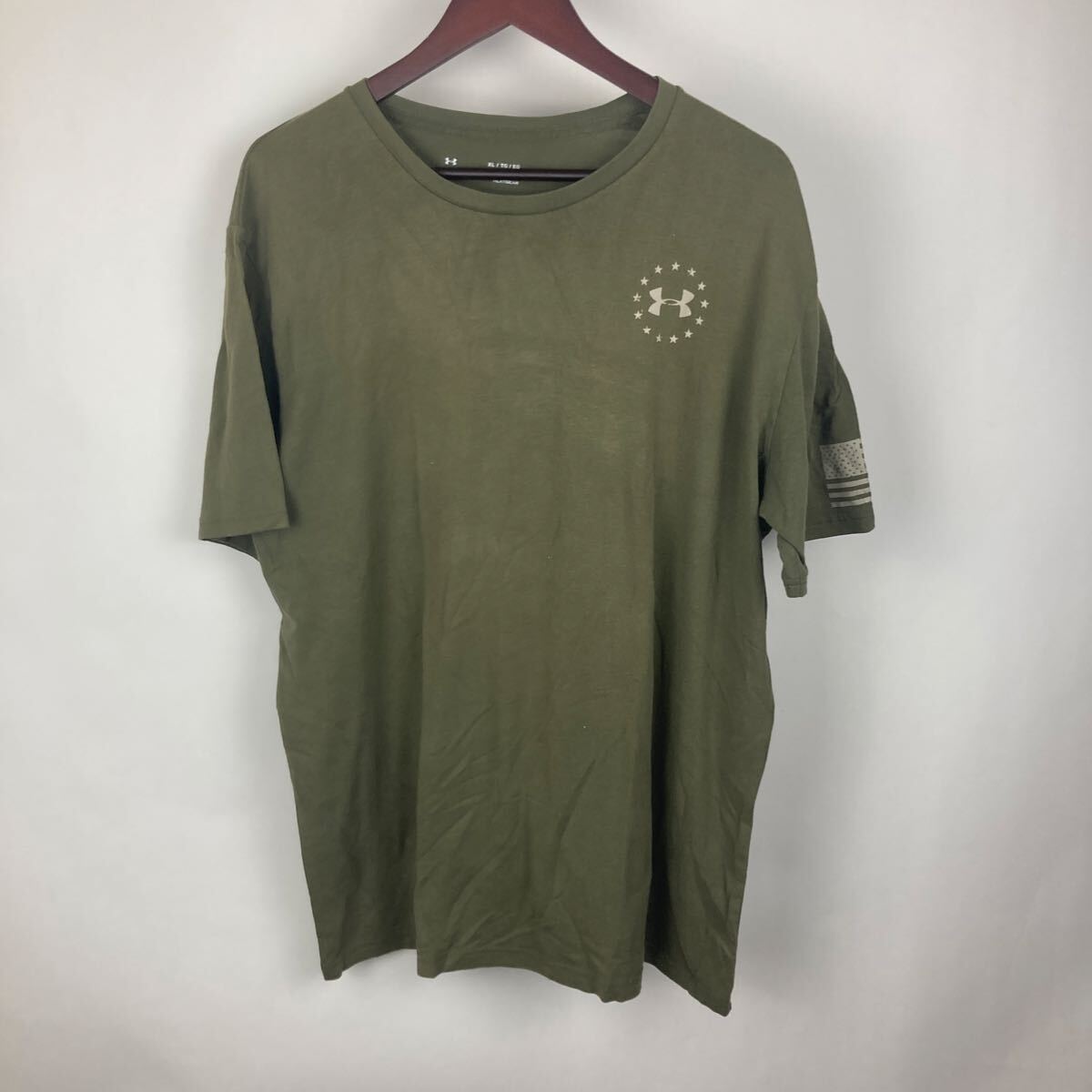 アンダーアーマー UNDER ARMOUR 半袖Tシャツ アメリカ古着 半袖 Tシャツ コットン XL バックプリント 古着卸 グリーン系 激安古着拍卖