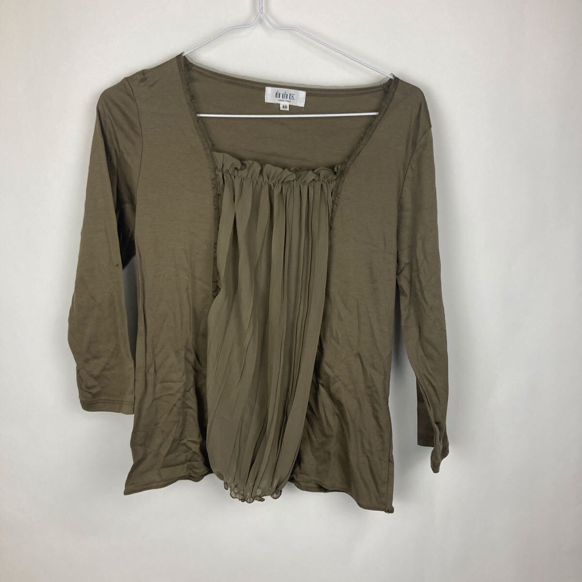 自由区 じゆうく カットソー トップス 長袖 ブラウス ベージュ 七分袖 チュニック レディース 婦人服 激安古着 古着卸拍卖