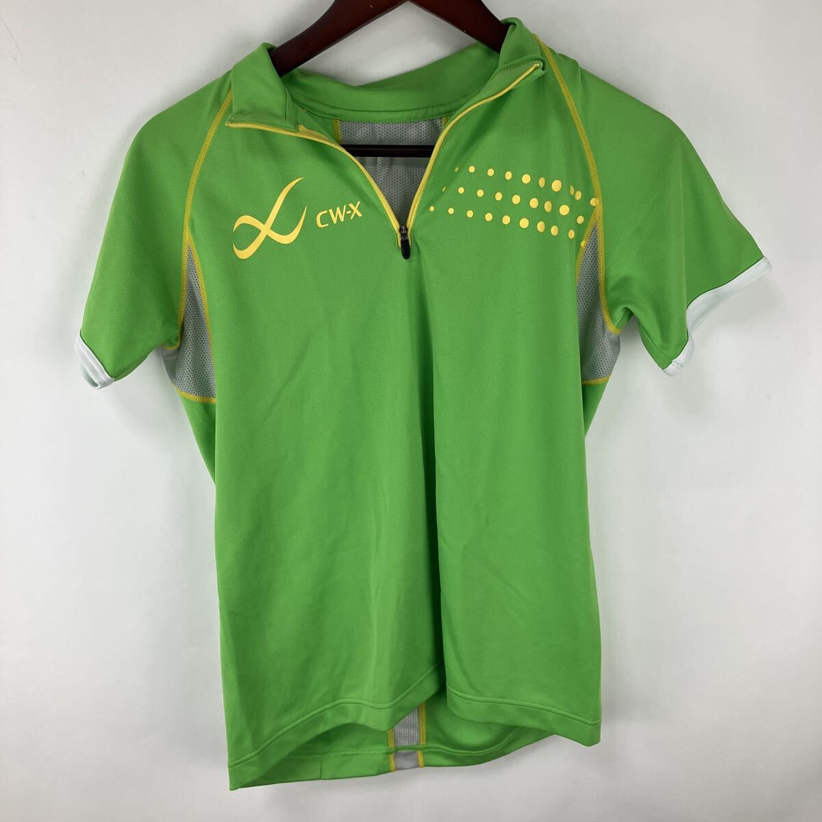 ワコール Lサイズ 半袖 ハーフジップ 半袖ポロシャツ グリーン アウトドア トップス 緑 スポーツウェア ランニングシャツ拍卖