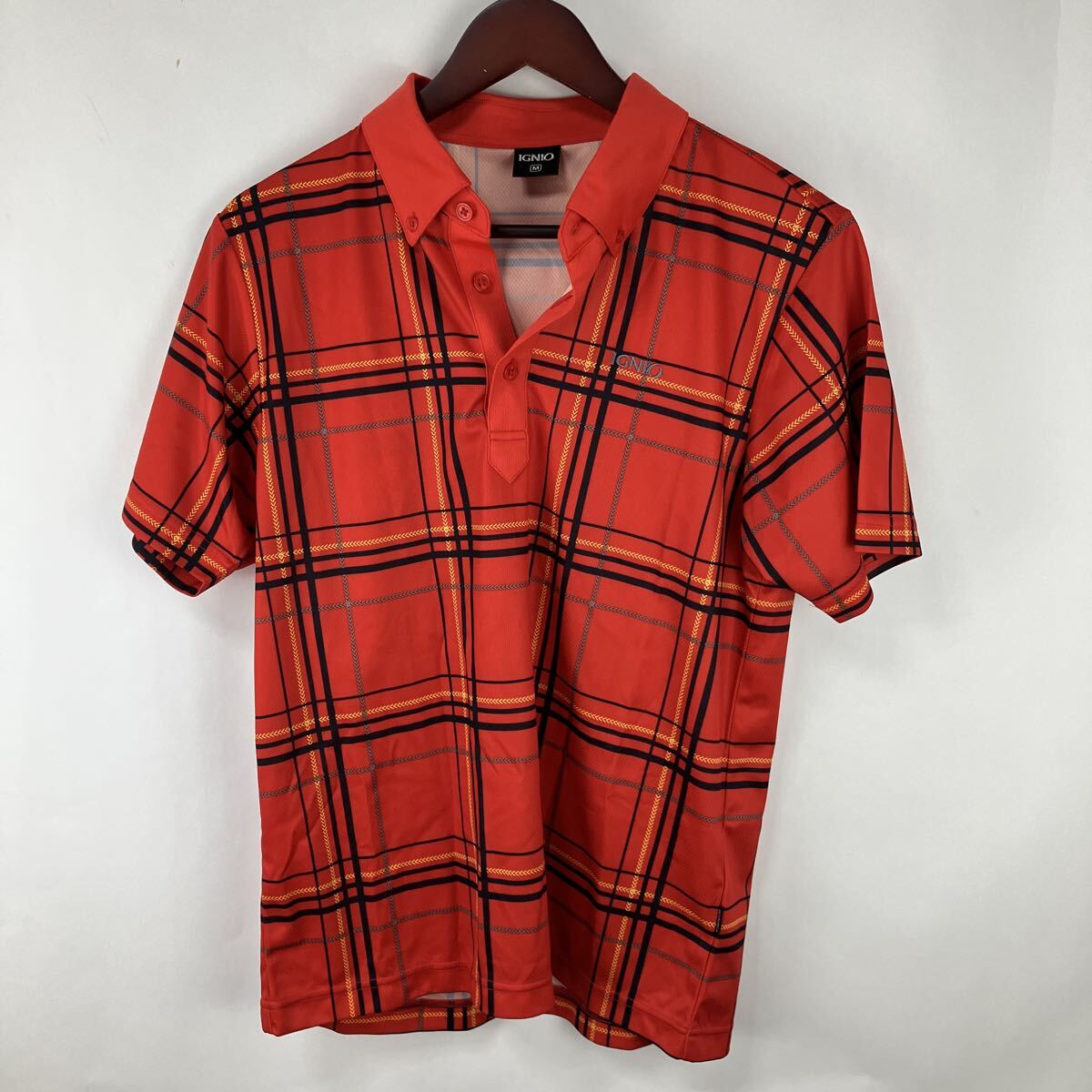 イグニオ Mサイズ 半袖シャツ チェック コットン チェック柄 レッド シャツ 赤系 トップス ポロシャツ オレンジ 拍卖