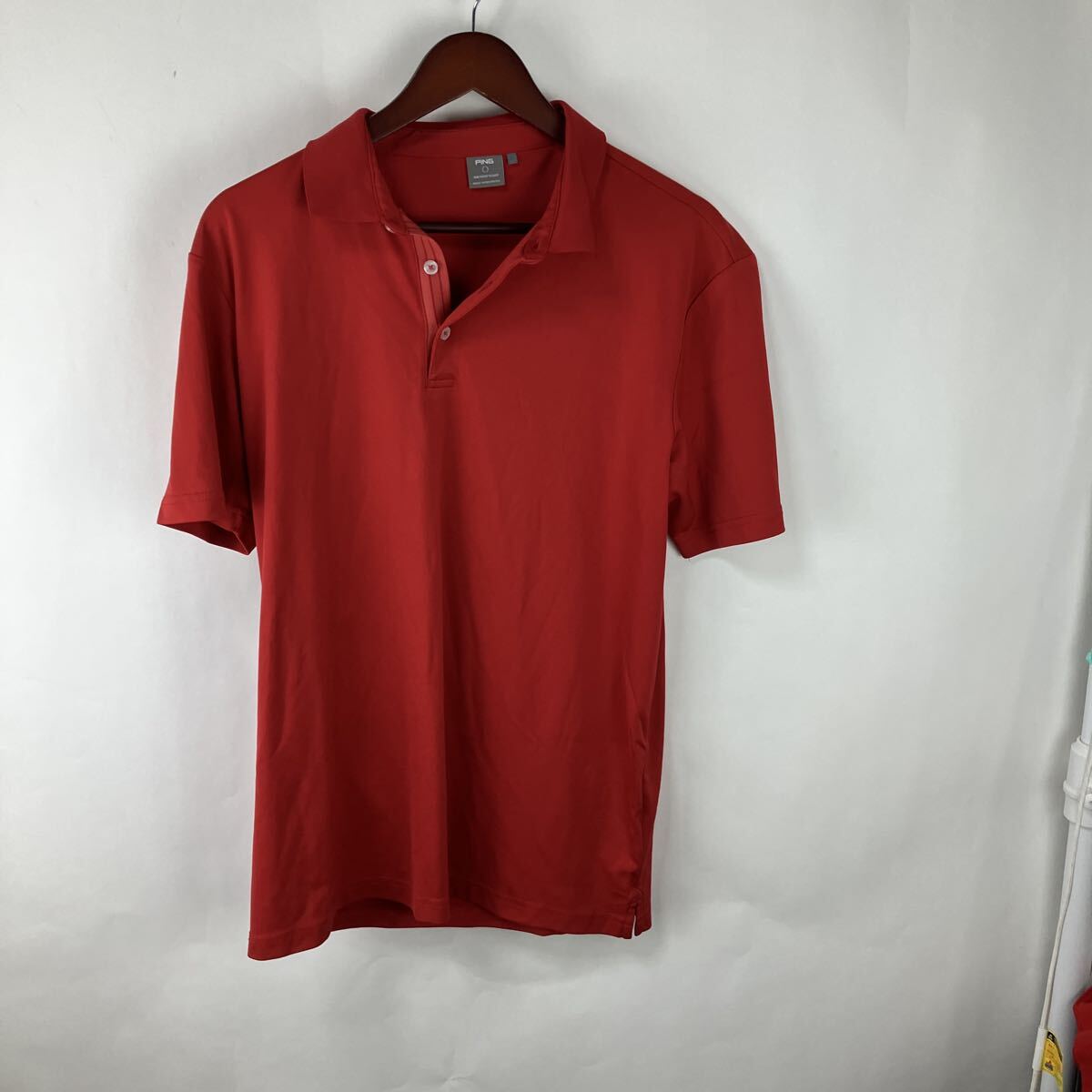 PING ポロシャツ GOLF ゴルフ 半袖ポロシャツ Mサイズ 赤 レッド メンズ 男性向け 男性用 無地 Tシャツ ポロ拍卖