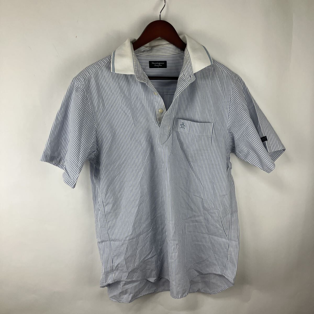 マンシングウェア Munsing wear 半袖ポロシャツ トップス 半袖シャツ 白 L ボーダー 古着卸 ホワイト ボタンダウン拍卖
