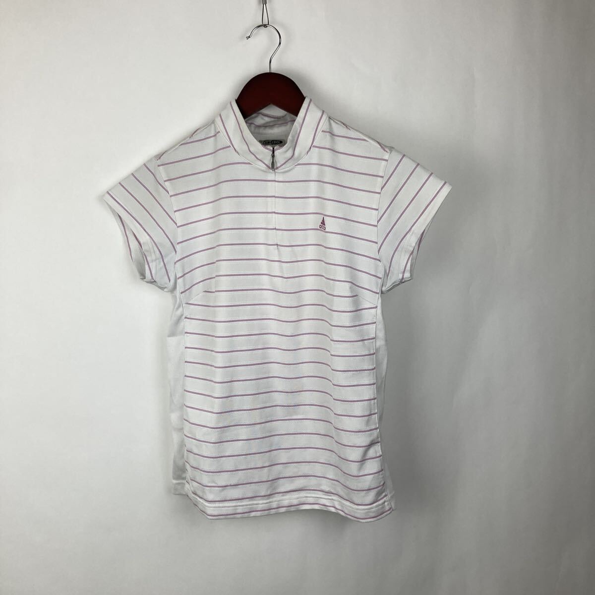 ADIDAS アディダス adidas ポロシャツ 半袖 ボーダー ゴルフウェア ピンク ボーダー柄 半袖ポロシャツ ホワイト スポーツウェア スポーツ拍卖