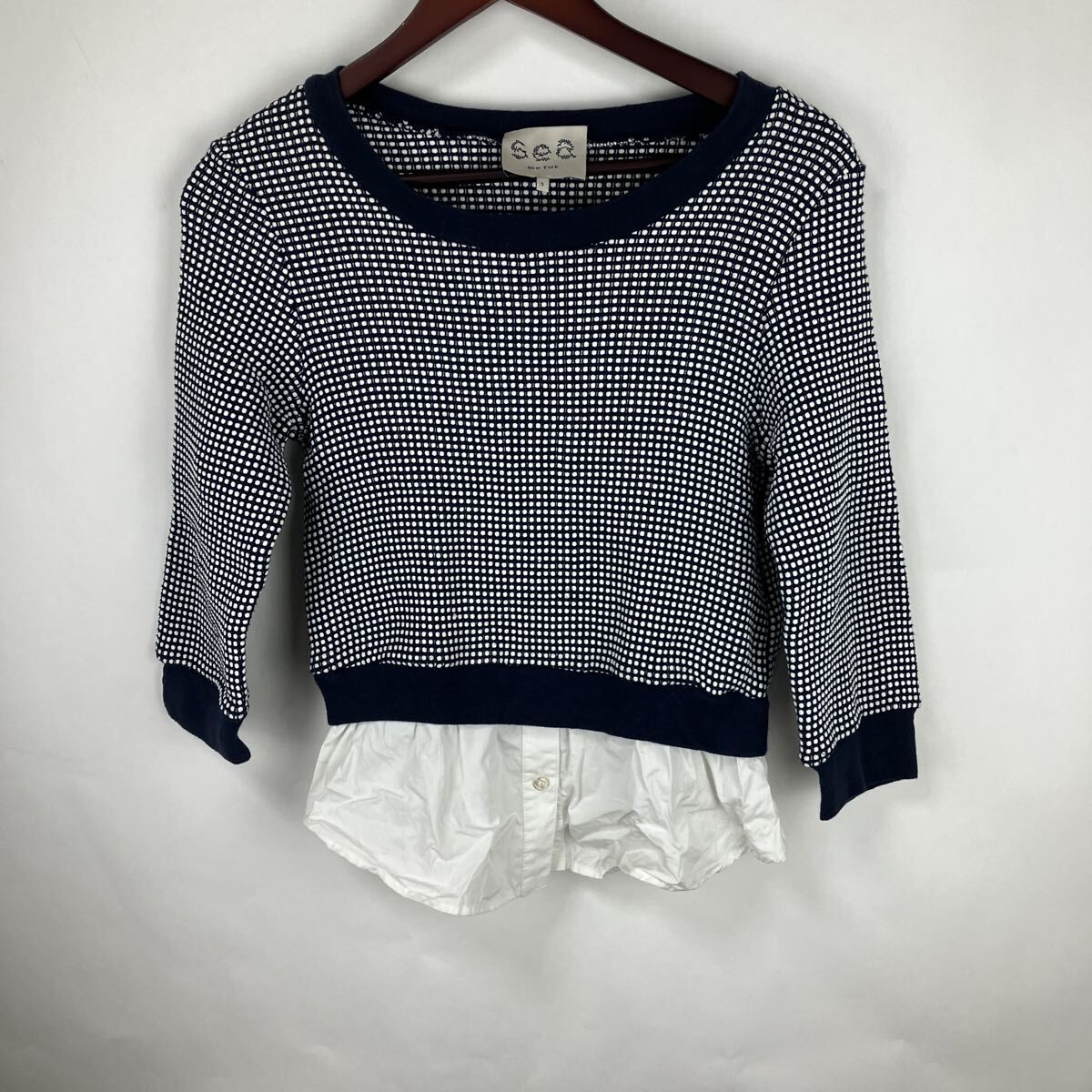 ニューヨーク New York ニット ネイビー トップス 長袖 カットソー ホワイト Sサイズ フリル レディース 女性用 女性向け拍卖