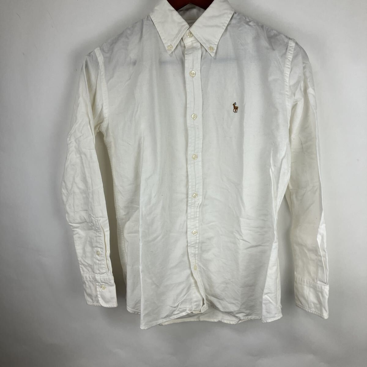 ラルフローレン 長袖シャツ RALPH ホワイト 白 長袖 ボタンダウン ワンポイント 鹿の子 シャツ メンズ Mサイズ 男性向け拍卖