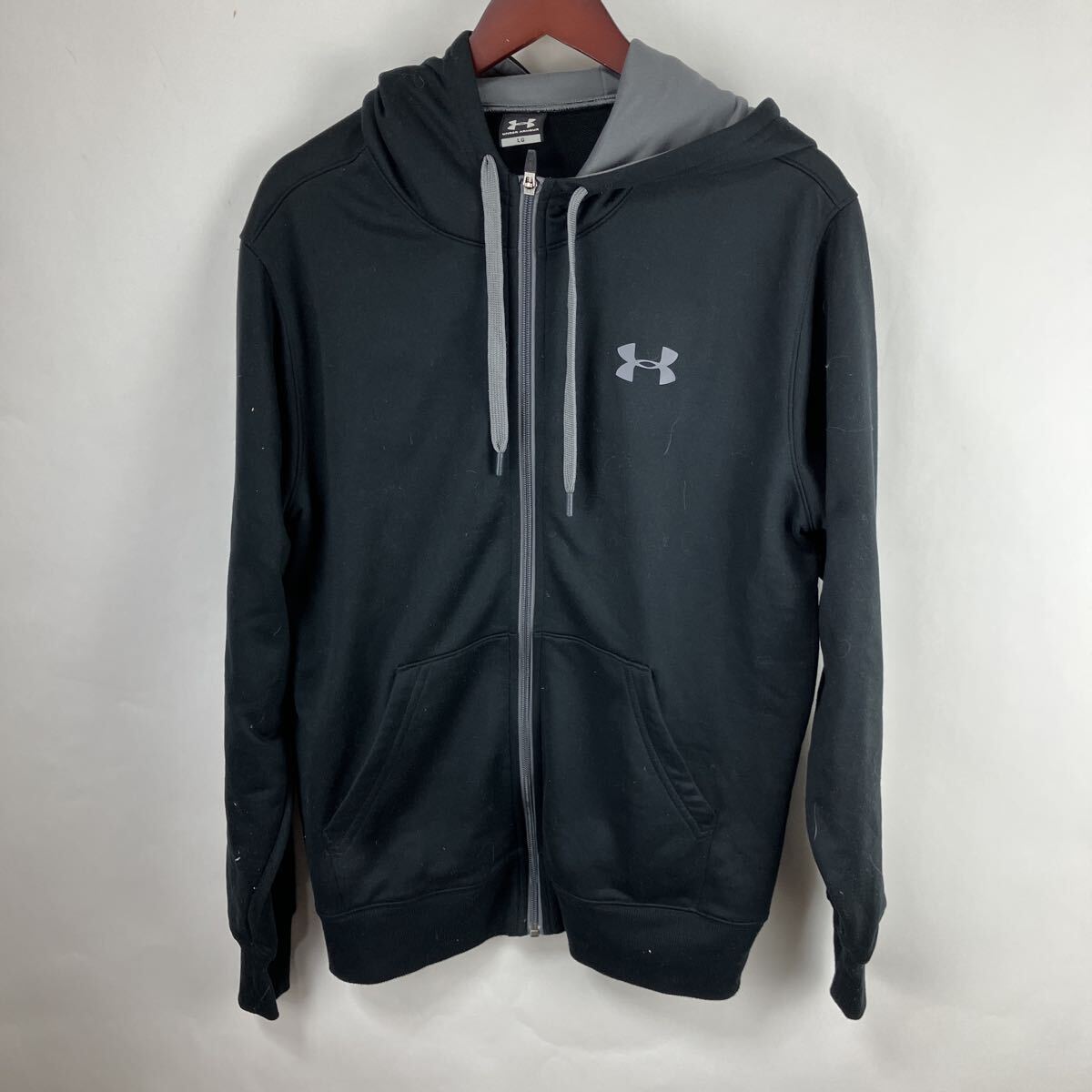 UNDER ARMOUR アンダーアーマー パーカー ブラック スウェット グレー スウェットパーカー ジップアップ 裏起毛 Lサイズ メンズ拍卖