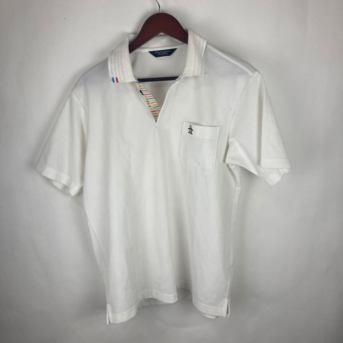 Munsingwear マンシングウェア 半袖ポロシャツ 白 ホワイト トップス 半袖シャツ ポロシャツ 半袖 L ボタン ペンギン 通気性 スポーツ拍卖