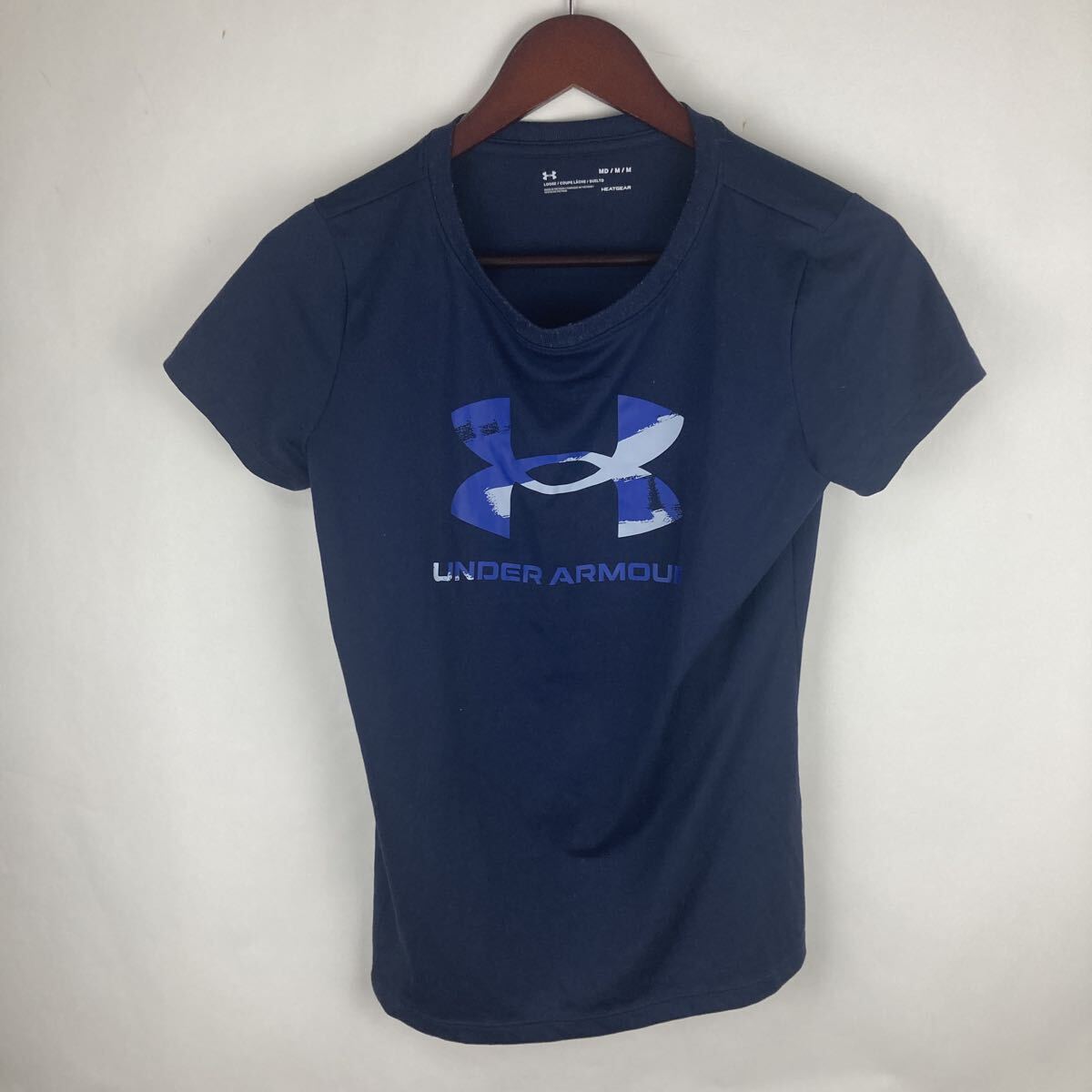 UNDER ARMOUR アンダーアーマー Tシャツ 半袖Tシャツ 半袖 ネイビー ロゴ ヒートギア M 紺色 メンズ スポーツウェア スポーツ拍卖