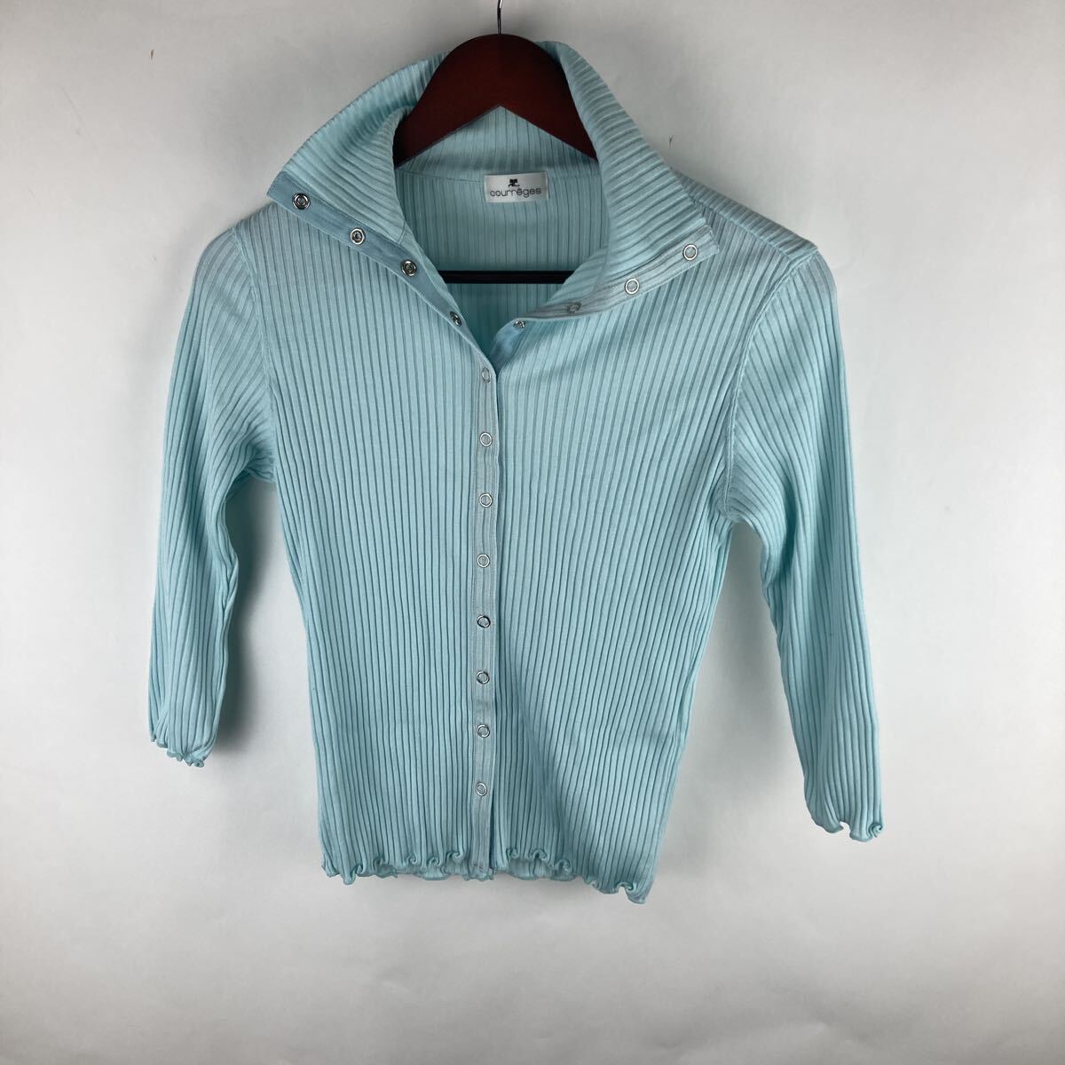 courreges homme クレージュ カーディガン ニット トップス カットソー 長袖 M ブルー 古着 レディース 女性用拍卖