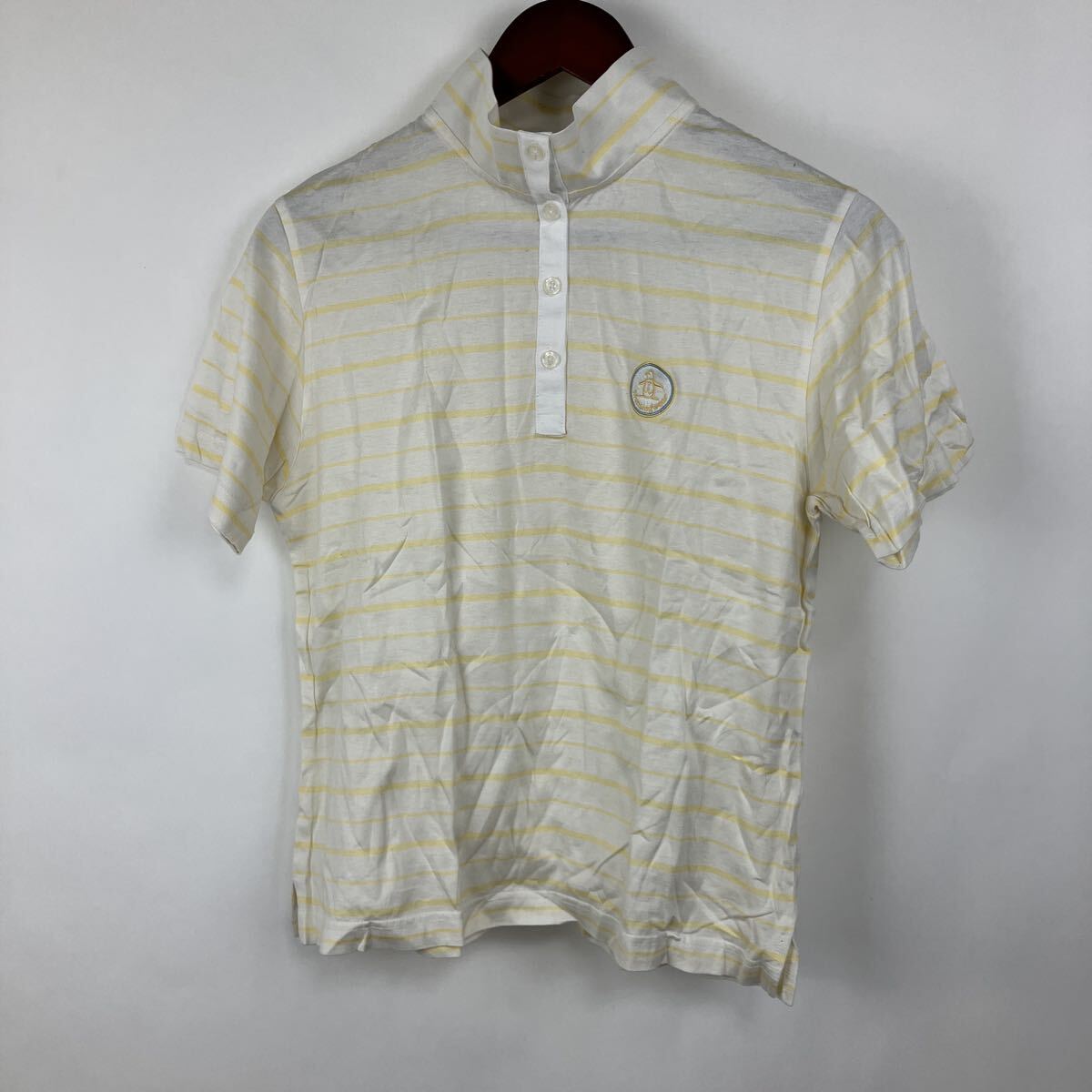 マンシングウェア Munsingwear ポロシャツ ボーダー 半袖 GOLF イエロー スポーツ ゴルフ シャツ Lサイズ 小さめサイズ 拍卖