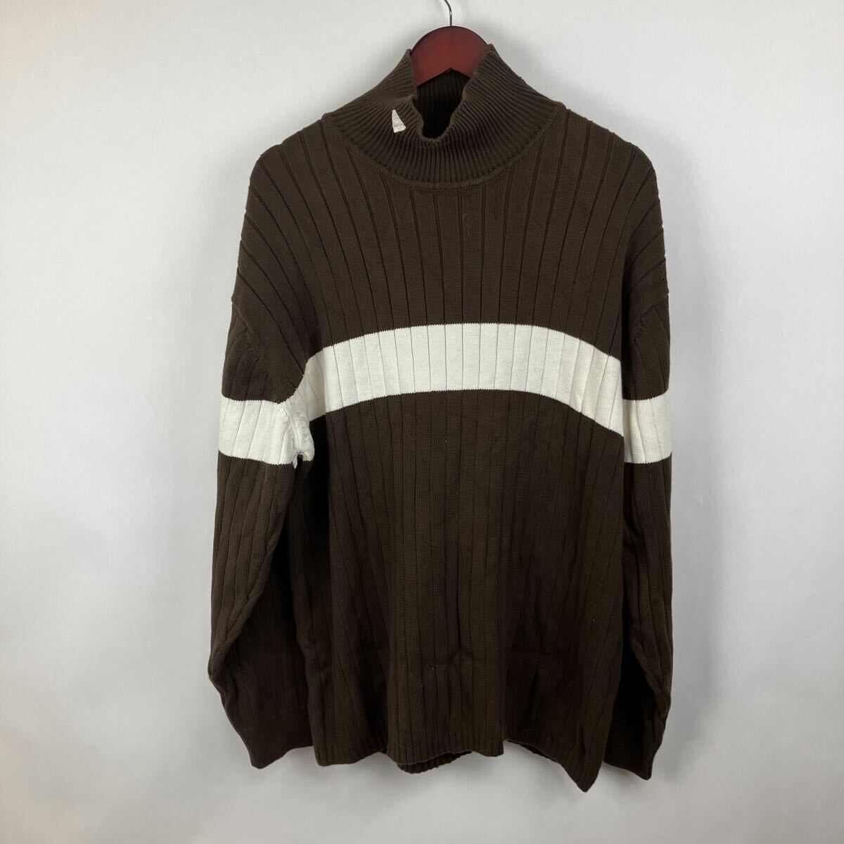 adidas アディダス ニット セーター コットン トップス ハイネック タートルネック 長袖 ブラウン ワンポイント O拍卖