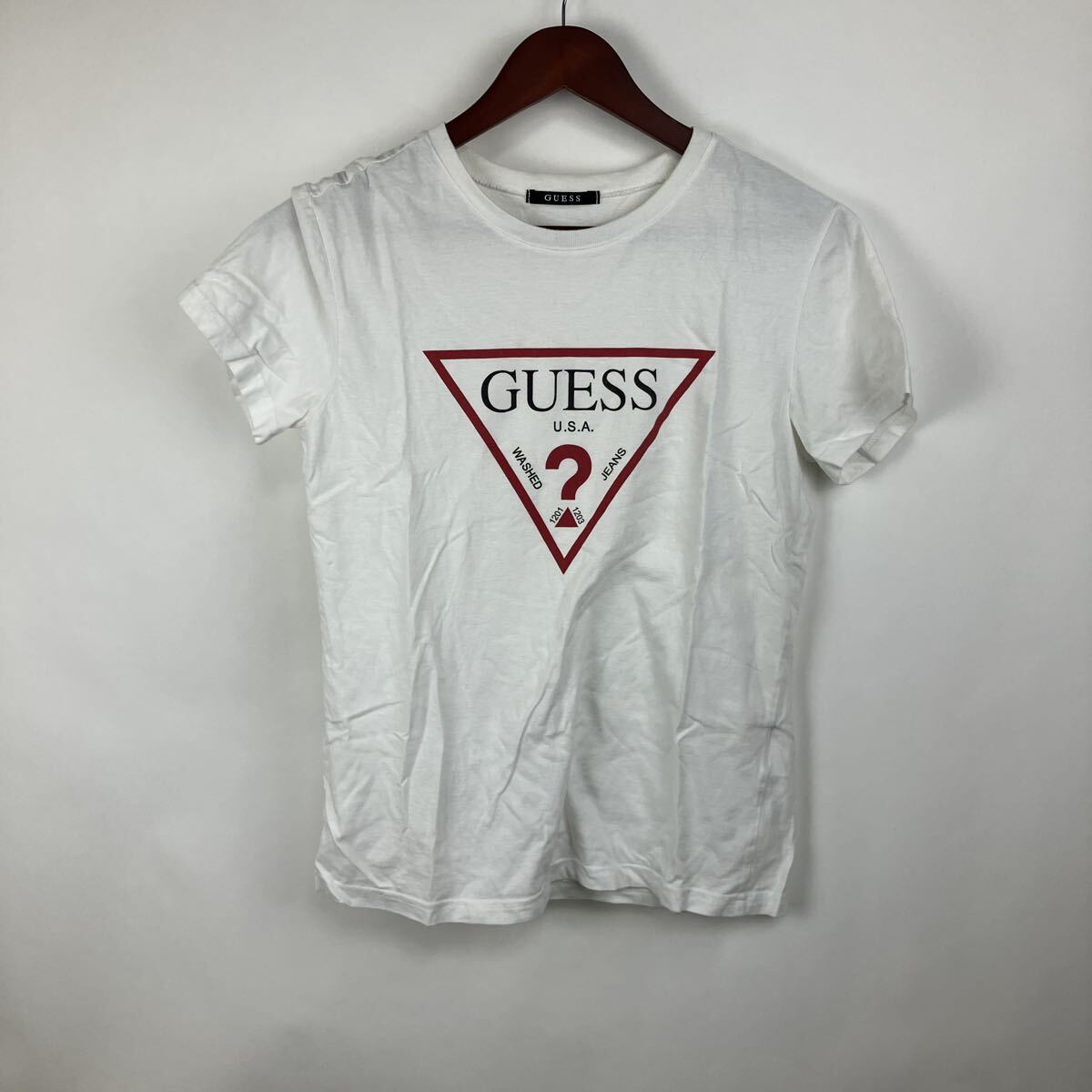 GUESS ゲス 半袖Tシャツ Tシャツ ホワイト ブラック 黒 カットソー トップス Sサイズ ビッグロゴ プリント メンズ 男性用 男性向け拍卖