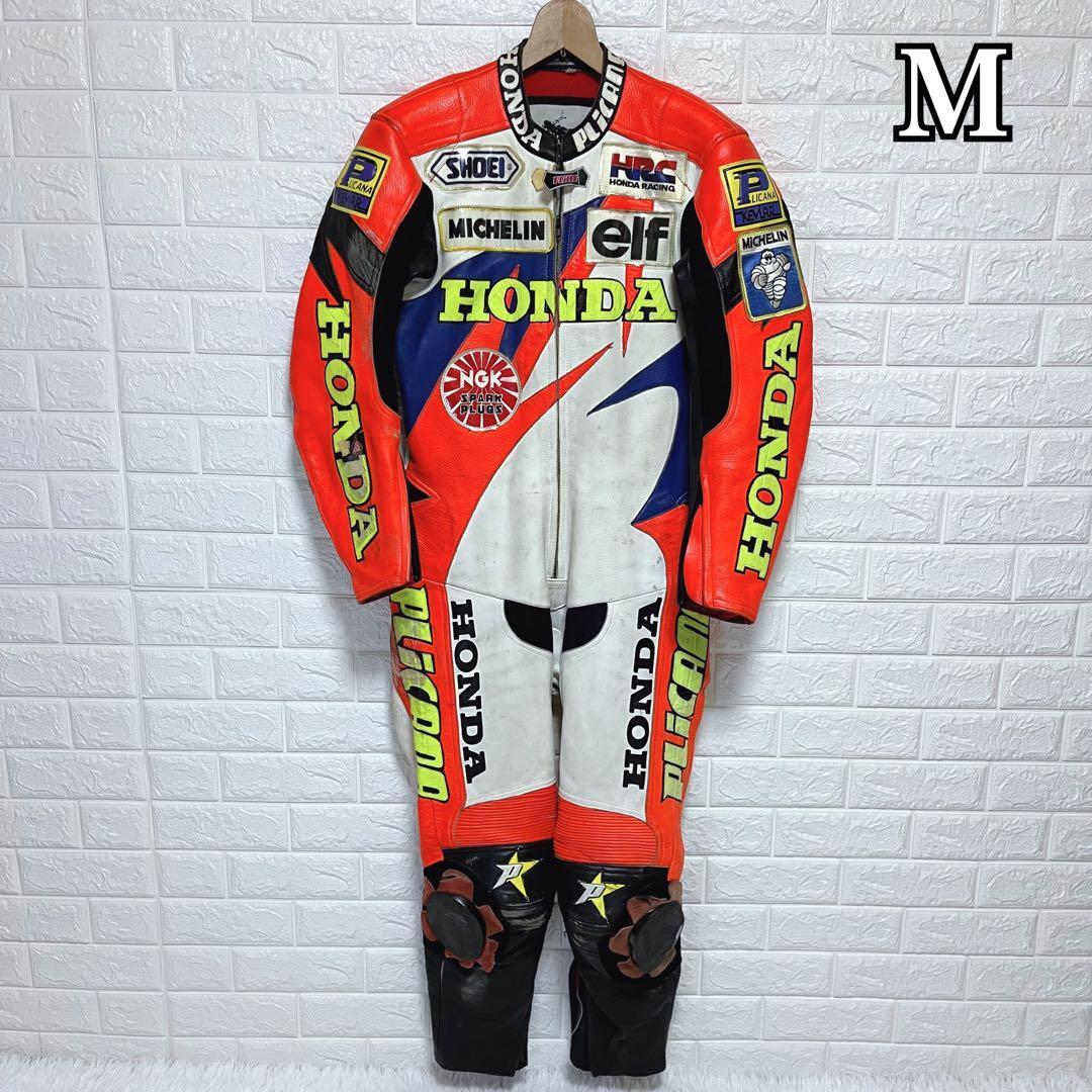 入手困難 PLICANA プリカーナ HONDA HRC ホンダ バイク レザー レーシングスーツ Mサイズ 革ツナギ MICHELN NGK elf SHOEI NGK ワッペン拍卖